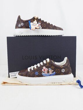 Louis Vuitton Time Out Low-Top Sneakers In Cacao W/ Motifs Women's Size EU 37.5